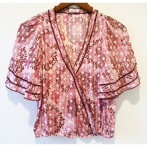 Poupette St Barth S Women's Floral Flutter Pullover Wrap Top Feminine Festival